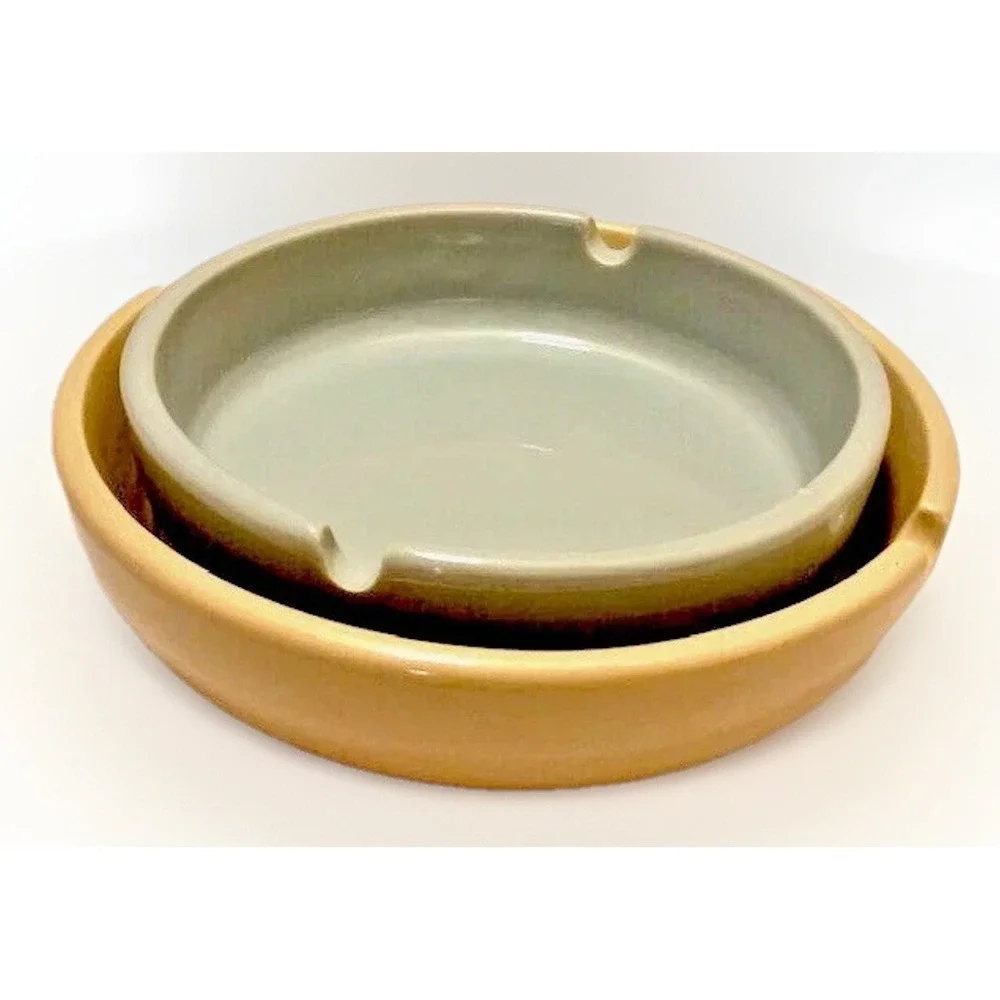 VTG Ceramic Catchall Ashtray MCM Minimalist Boho 2PC Retro Table Decor Staging